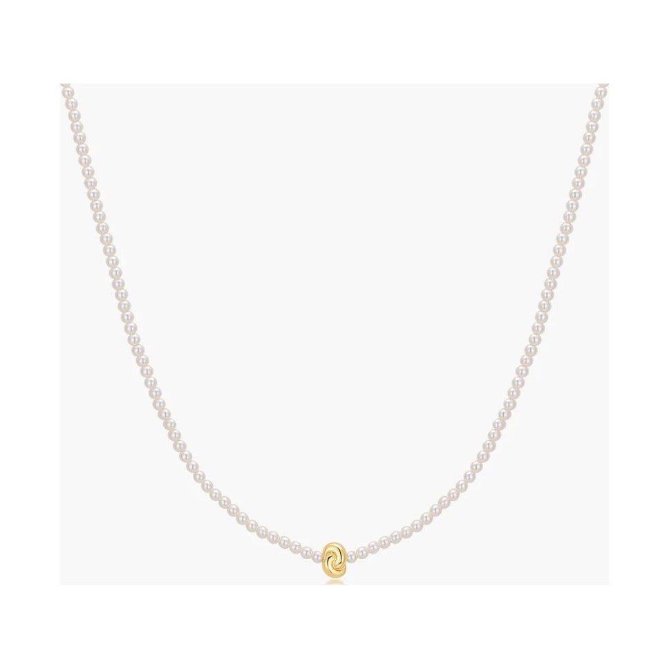 Gold Twist & Glass Pearl Beaded Necklace