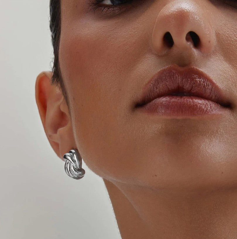 Silver Ripple Twist Stud Earrings