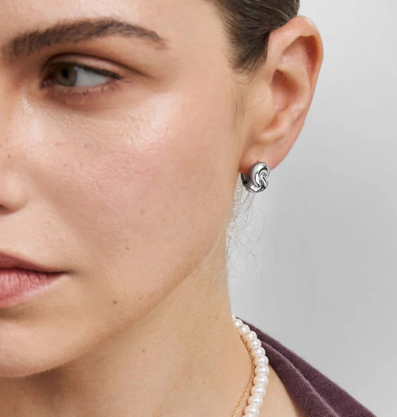 Silver Rope Twist Huggie Hoop Earrings