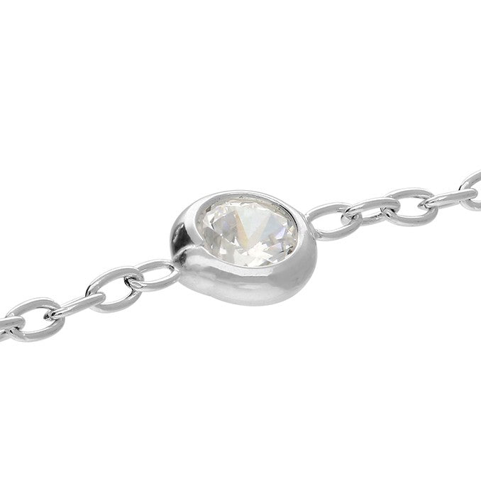 Sterling Silver Cubic Zirconia And Bead Anklet