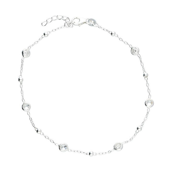 Sterling Silver Cubic Zirconia And Bead Anklet