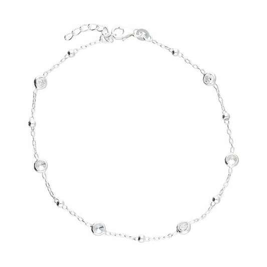 Sterling Silver Cubic Zirconia And Bead Anklet