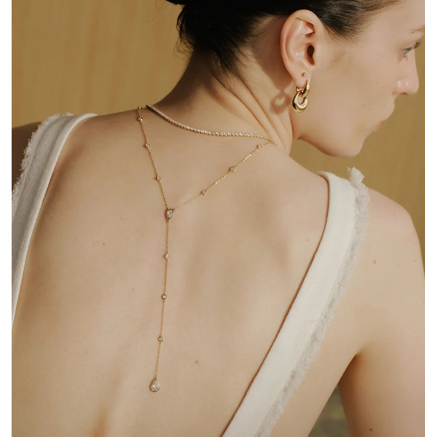 Gold Round & Teardrop Bezel Station Y Necklace