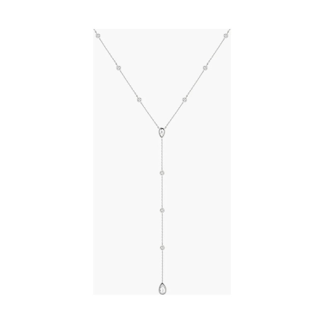 Silver Round & Teardrop Bezel Station Y Necklace