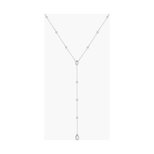 Silver Round & Teardrop Bezel Station Y Necklace