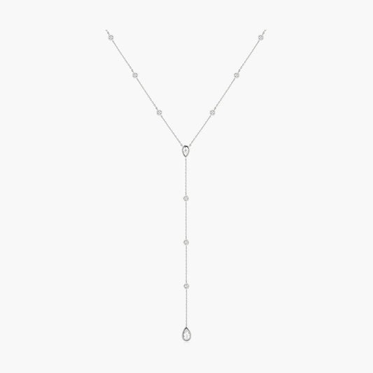 Silver Round & Teardrop Bezel Station Y Necklace