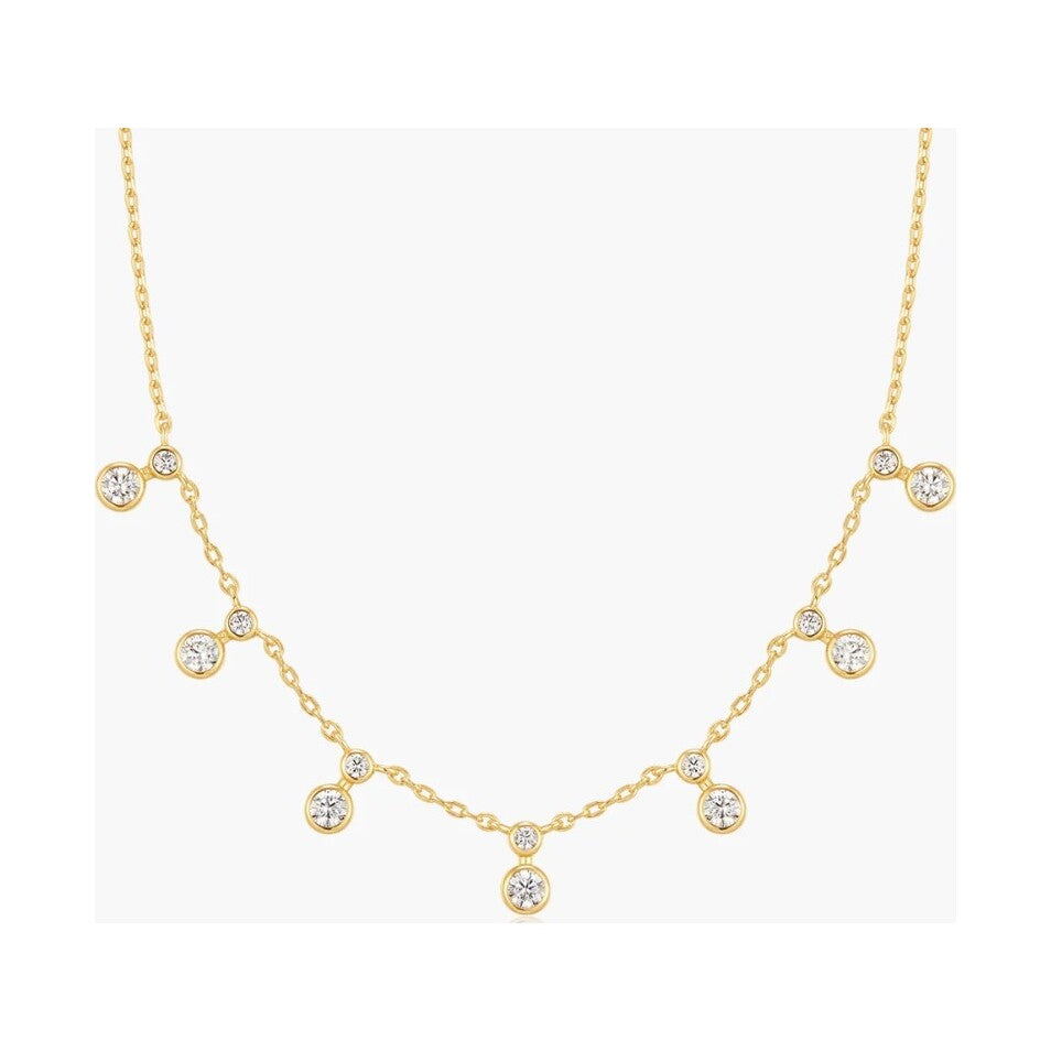 Gold Graduated Bezel Round Drop Station Necklace
