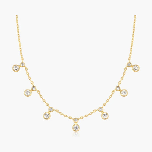 Gold Graduated Bezel Round Drop Station Necklace