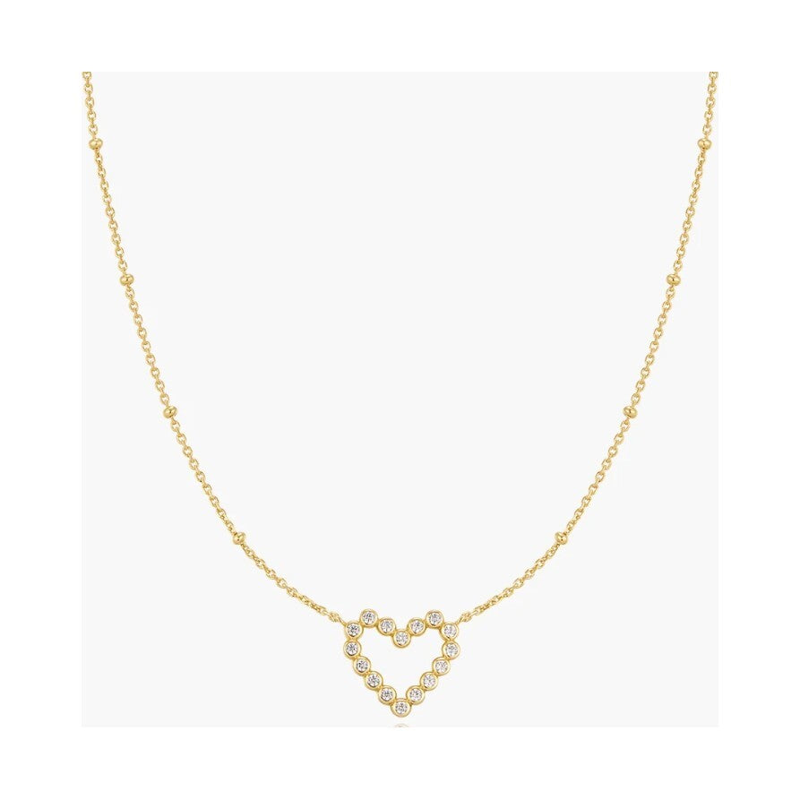 Gold Bezel-Set Round Open Heart Necklace