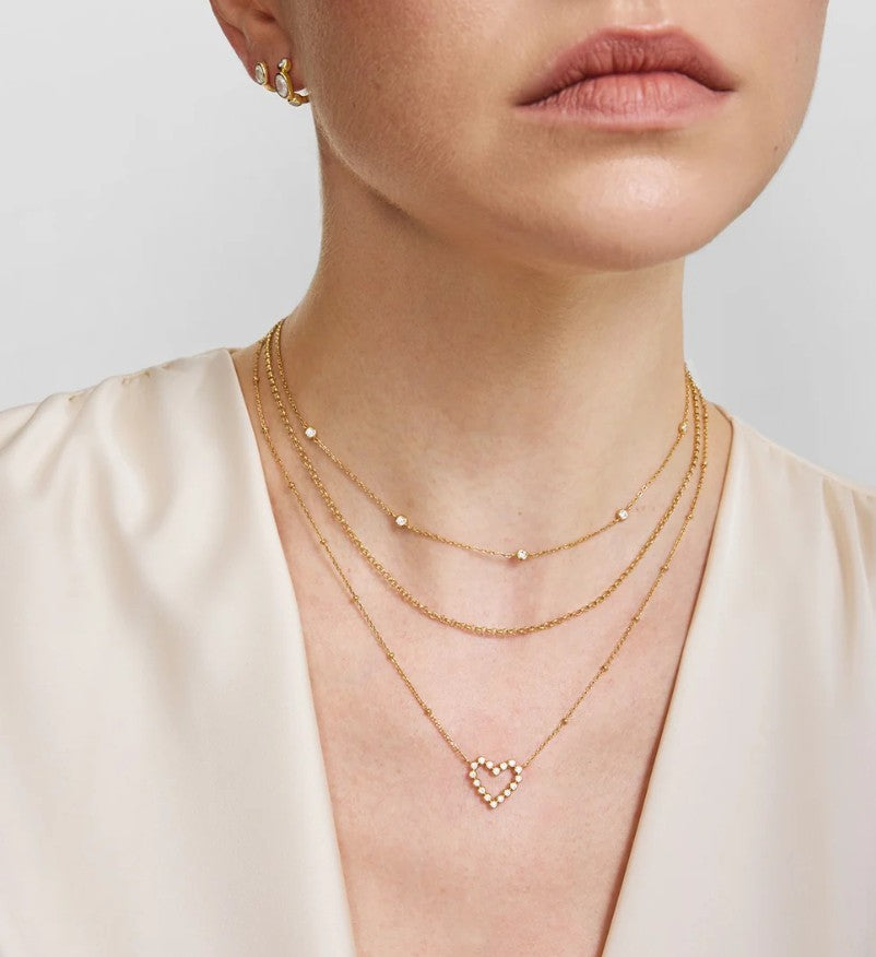 Gold Bezel-Set Round Open Heart Necklace