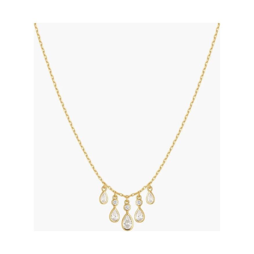 Gold Bezel-Set Teardrop Cascade Necklace