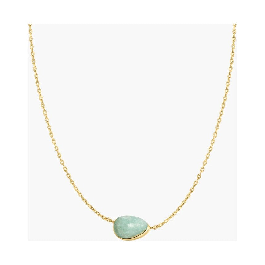 Gold Bezel Amazonite Organic Dome Pebble Necklace