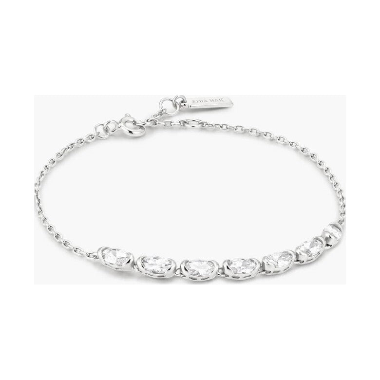 Silver Half-Bezel Oval Half-Tennis Bracelet