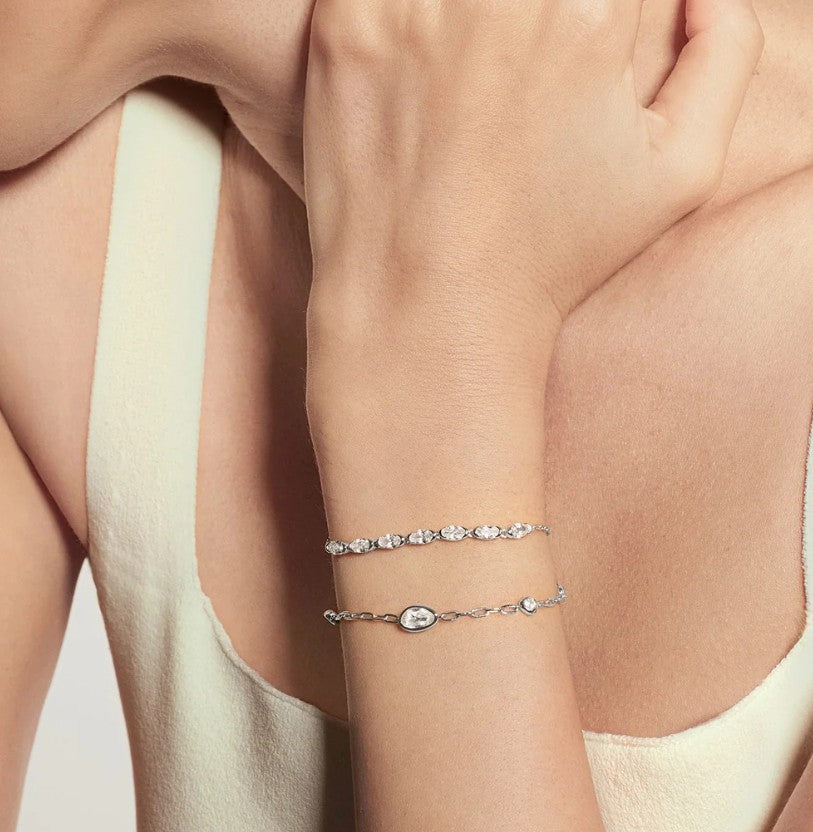 Silver Half-Bezel Oval Half-Tennis Bracelet