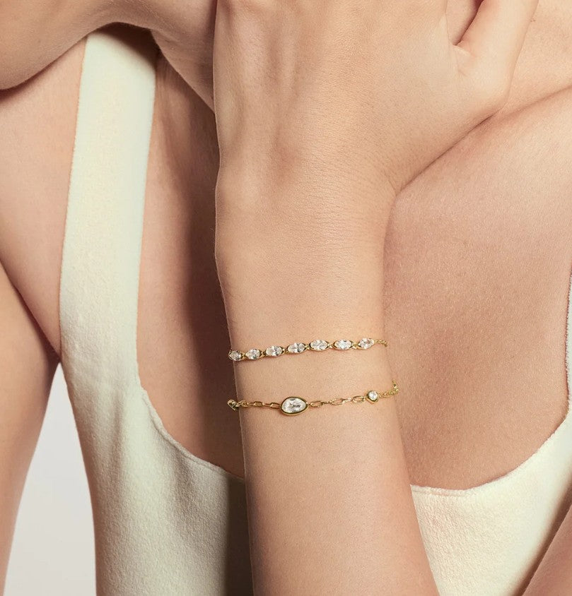 Gold Half-Bezel Oval Half-Tennis Bracelet