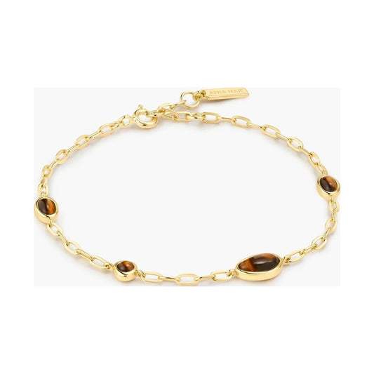 Gold Bezel Tiger’s Eye Organic Dome Pebble Station Bracelet
