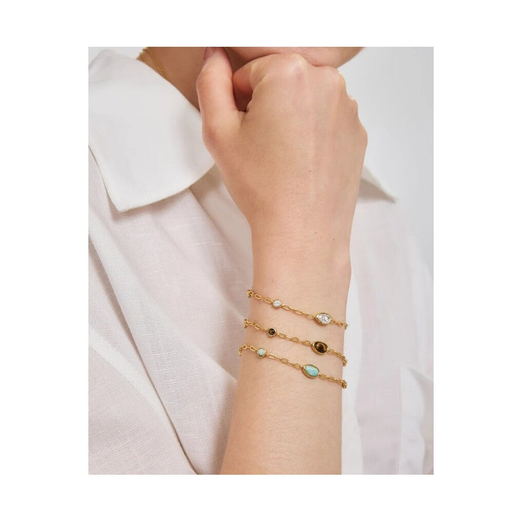 Gold Bezel Tiger’s Eye Organic Dome Pebble Station Bracelet