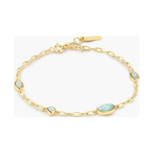 Gold Bezel Amazonite Organic Dome Pebble Station Bracelet