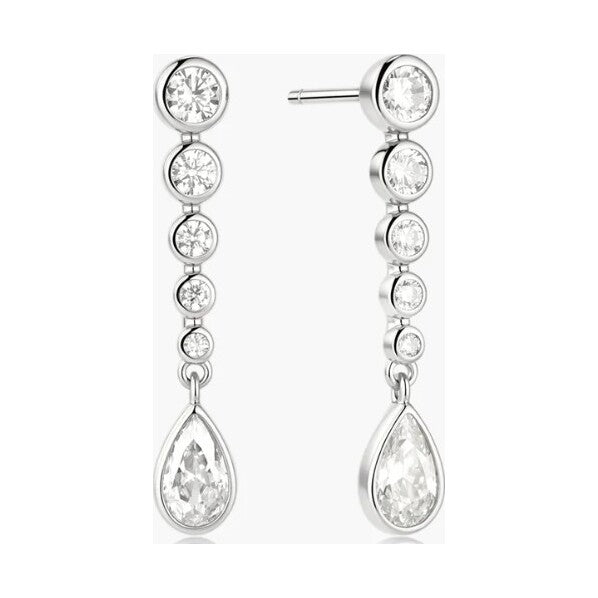 Silver Graduated Bezel Round & Teardrop Dangle Stud Earrings