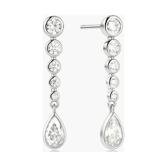 Silver Graduated Bezel Round & Teardrop Dangle Stud Earrings