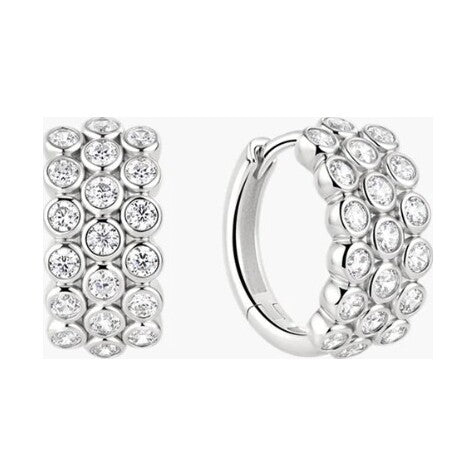 Silver Triple Row Bezel Huggie Hoop Earrings