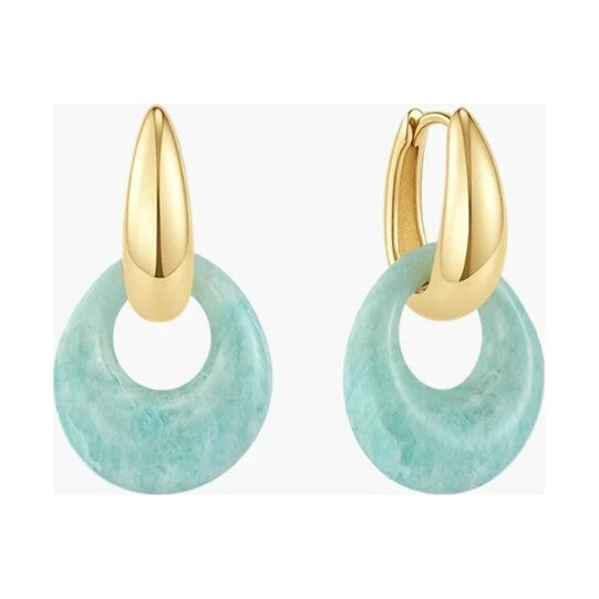 Gold Hollow Amazonite Organic Pebble Drop Earrings