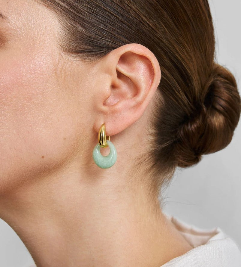Gold Hollow Amazonite Organic Pebble Drop Earrings