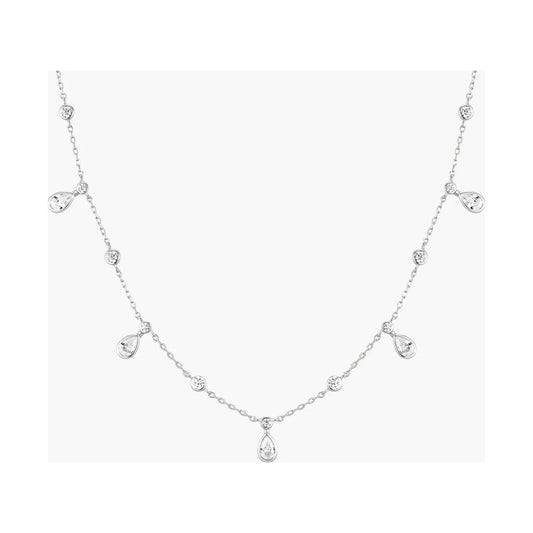 Silver Bezel Round & Teardrop Drop Station Necklace