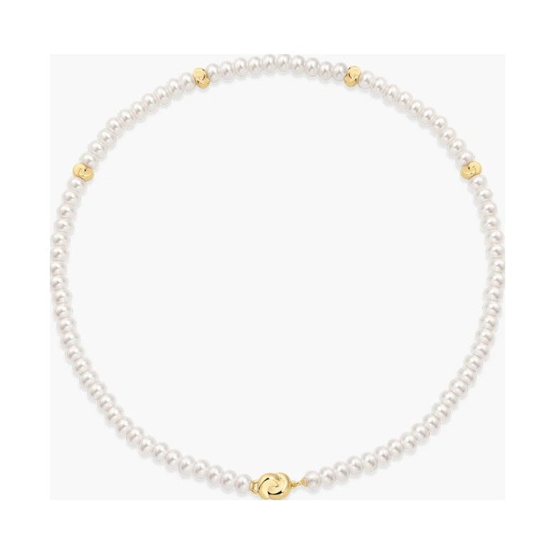 Gold Glass Pearl Beaded Twist Station Necklace
