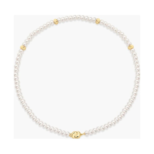 Gold Glass Pearl Beaded Twist Station Necklace