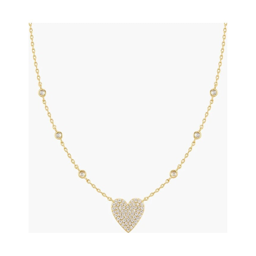 Gold Pavé Heart with Bezel Station Necklace