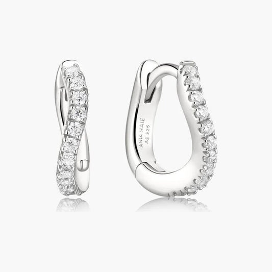 Silver Slim Pavé Wave Huggie Hoop Earrings