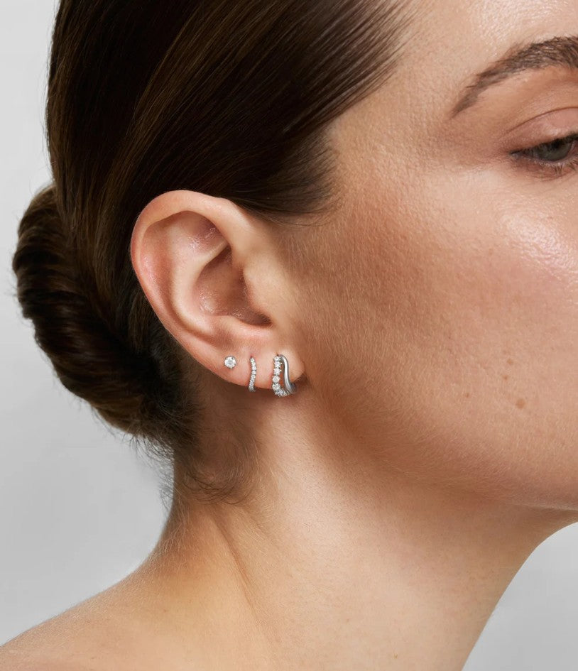 Silver Slim Pavé Wave Huggie Hoop Earrings