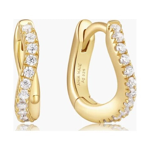 Gold Slim Pavé Wave Huggie Hoop Earrings