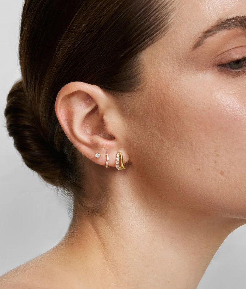Gold Slim Pavé Wave Huggie Hoop Earrings