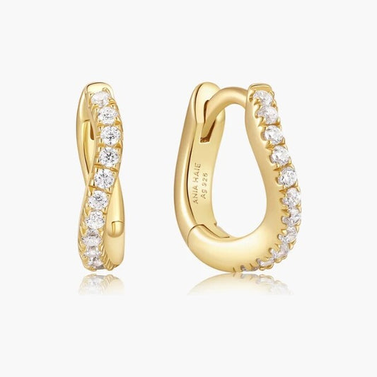 Gold Slim Pavé Wave Huggie Hoop Earrings