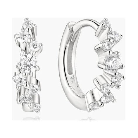 Silver Zig-Zag Pavé Huggie Hoop Earrings