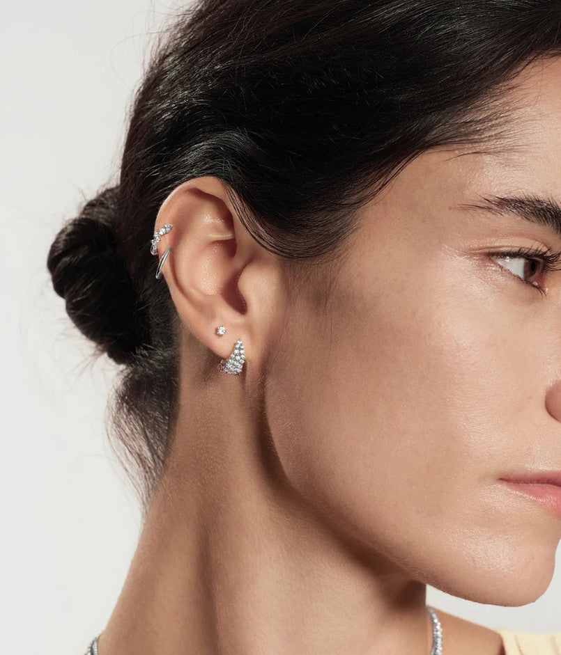 Silver Zig-Zag Pavé Huggie Hoop Earrings