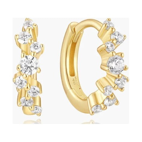 Gold Zig-Zag Pavé Huggie Hoop Earrings