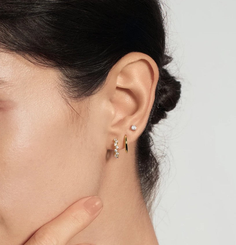 Gold Zig-Zag Pavé Huggie Hoop Earrings