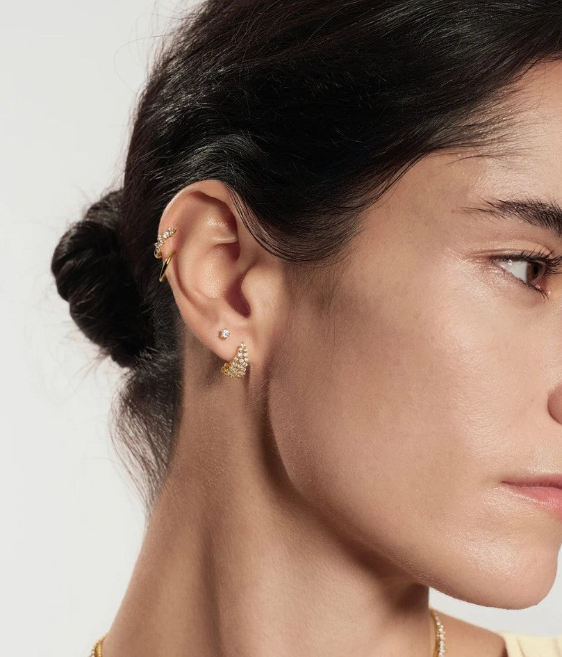 Gold Zig-Zag Pavé Huggie Hoop Earrings