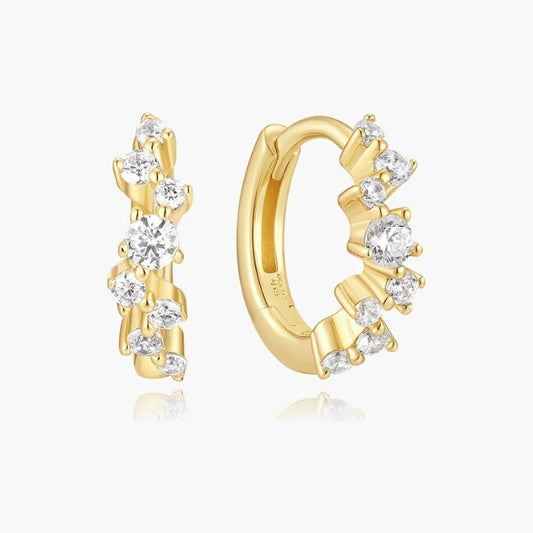 Gold Zig-Zag Pavé Huggie Hoop Earrings