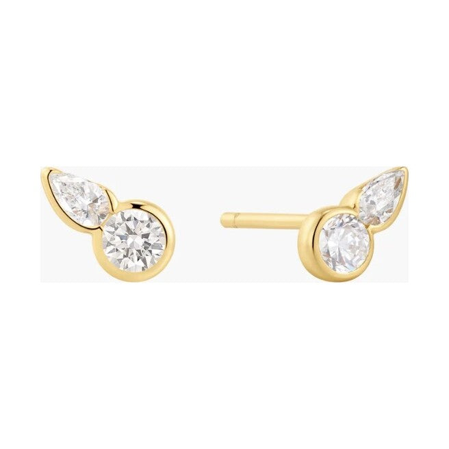 Gold Bezel Round & Teardrop Stud Earrings