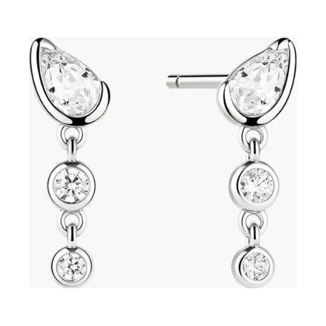 Silver Teardrop & Bezel Round Dangle Stud Earrings