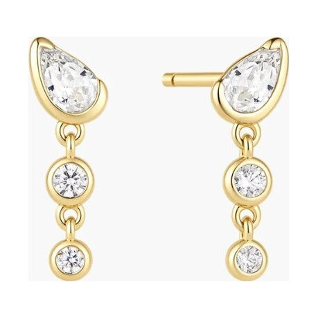 Gold Teardrop & Bezel Round Dangle Stud Earrings