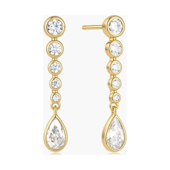 Gold Graduated Bezel Round & Teardrop Dangle Stud Earrings