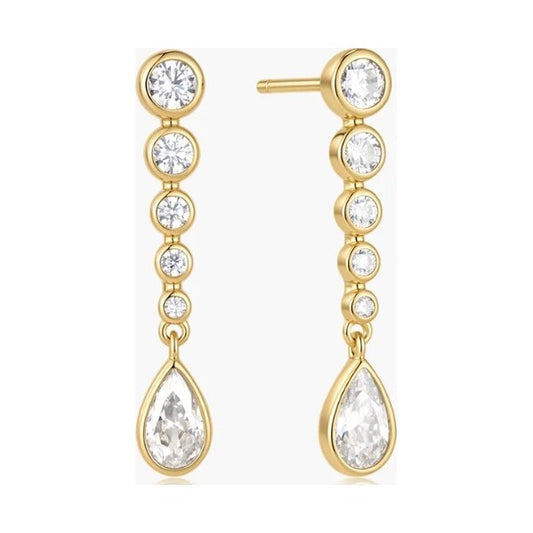 Gold Graduated Bezel Round & Teardrop Dangle Stud Earrings