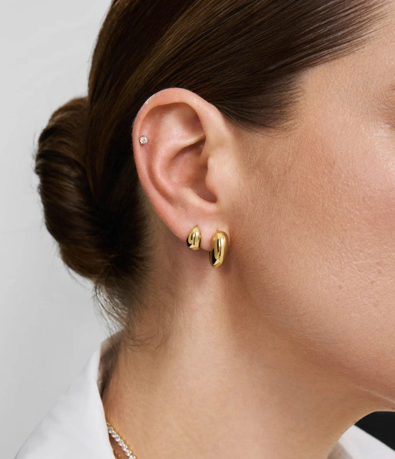 Gold Organic Dome Pebble Huggie Hoop Earrings