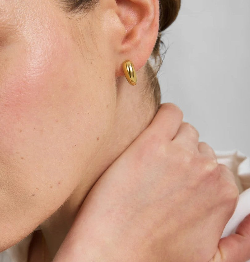 Gold Organic Dome Pebble Huggie Hoop Earrings