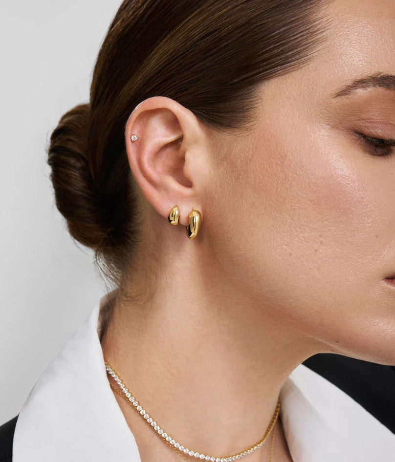 Gold Organic Dome Pebble Huggie Hoop Earrings
